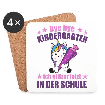 Einhorn Schule Einschulung Kindergarten Glitzer - Untersetzer (4er-Set) - Weiß - Vorne