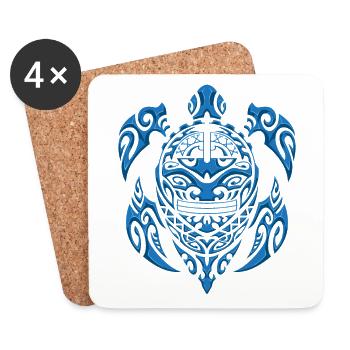 Blaue Maori Tribal Schildkröte Tiere - Untersetzer (4er-Set) - Weiß - Vorne