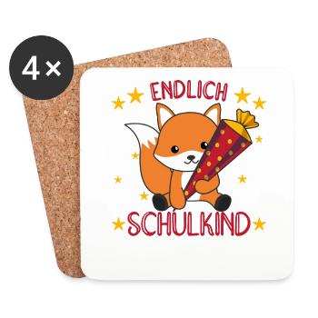 Kindergarten Fuchs Schule Kinder Schultüte süß - Untersetzer (4er-Set) - Weiß - Vorne