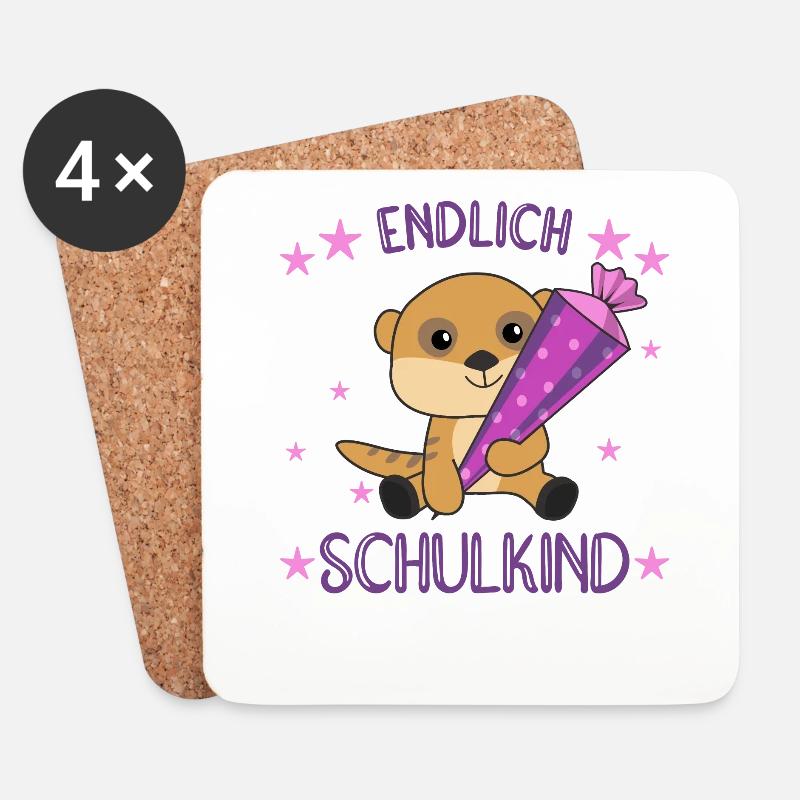 Endlich Schulkind Erdmännchen Schultüte Schule - Untersetzer (4er-Set) - Weiß