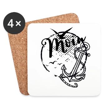 Moin Anker & Möwen Motiv - Untersetzer (4er-Set) - Weiß - Vorne