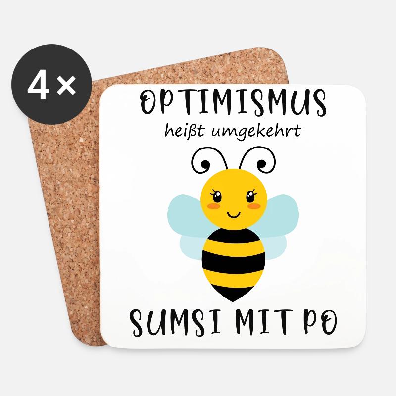 Biene Optimismus Sumsi mit Po - Untersetzer (4er-Set) - Weiß
