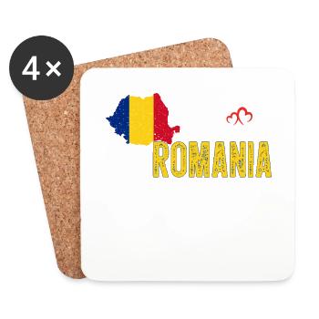 Romania Flag Map Heartbeat for Romanian Pride - Dessous de verre (lot de 4) - blanc - Devant