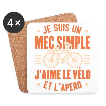 Je Suis Un Mec Simple J'aime Le Vélo Et L'apéro - Dessous de verre (lot de 4) - blanc - Devant
