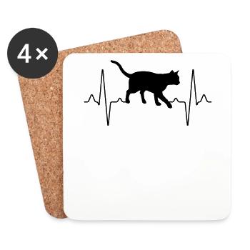 Katze Herzschlag - Untersetzer (4er-Set) - Weiß - Vorne