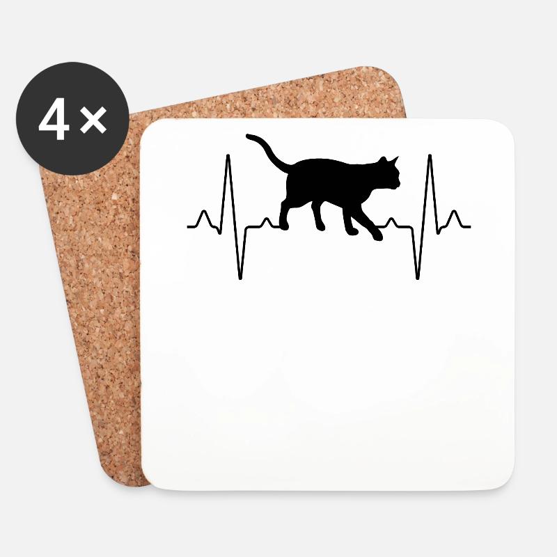Katze Herzschlag - Untersetzer (4er-Set) - Weiß