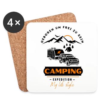 Camping Caravans & Camping Friends - Coasters (set of 4) - white - Front