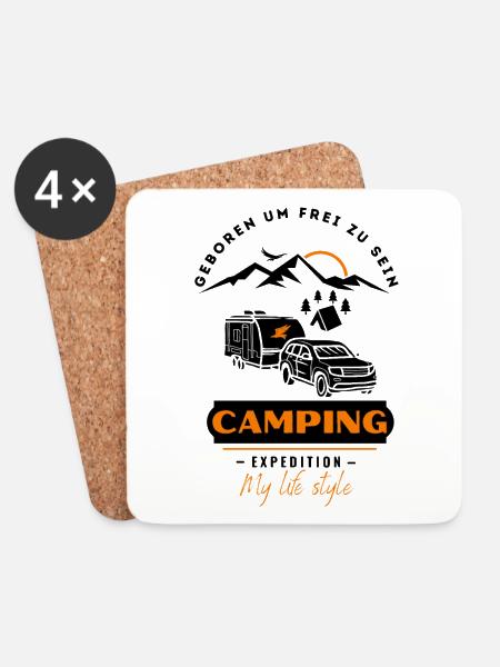 Camping-Wohnwagen & Camping Freunde - Untersetzer (4er-Set) - Weiß