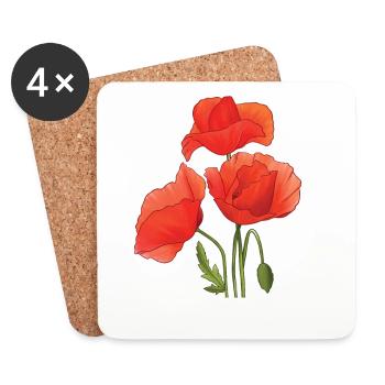 Poppy Poppies Watercolor hand-painted - Coasters (set of 4) - white - Front