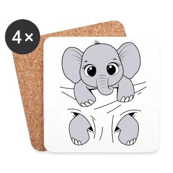 Baby Elephant Animal Baby Elephant Carry - Coasters (set of 4) - white - Front