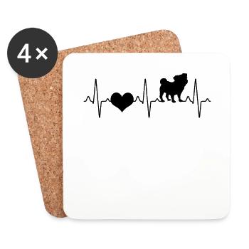 Pug Heartbeat - Coasters (set of 4) - white - Front