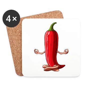 Fun Yoga Red Chili Pepper Méditation Chili - Dessous de verre (lot de 4) - blanc - Devant