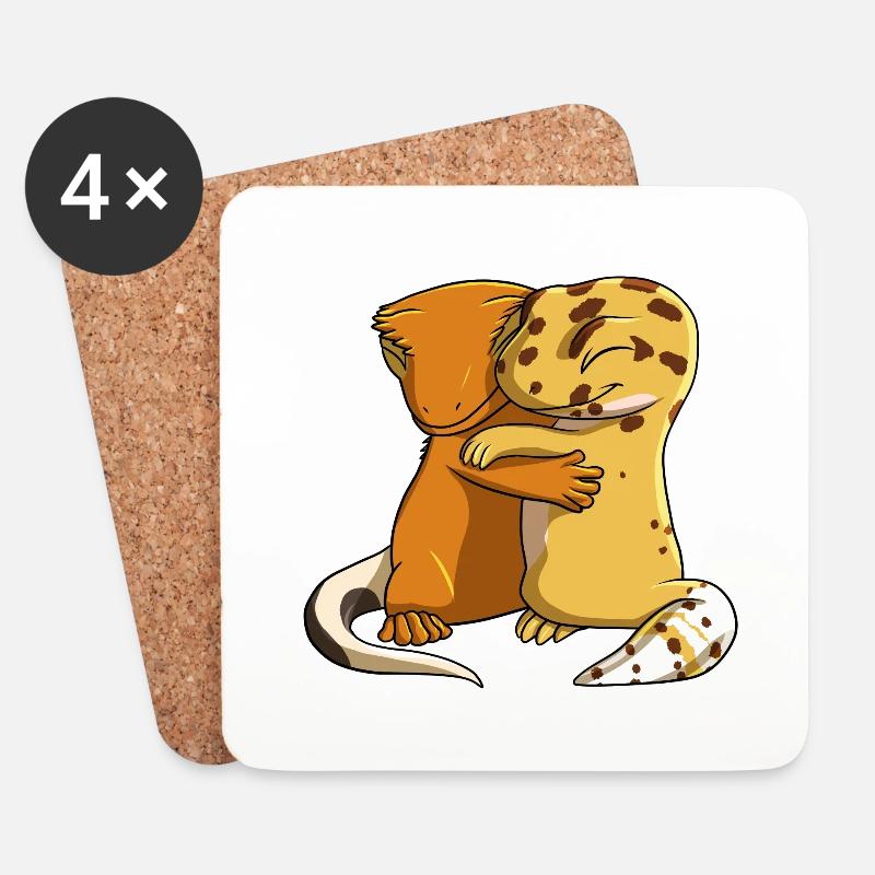 Leopardgecko umarmt Kronengecko - Untersetzer (4er-Set) - Weiß