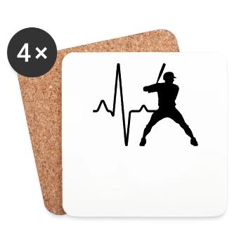 Battement de cœur de baseball - Dessous de verre (lot de 4) - blanc - Devant