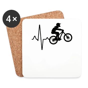 Rythme cardiaque en vélo de montagne - Dessous de verre (lot de 4) - blanc - Devant