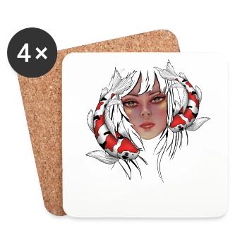 Girls with Koi Carp - Coasters (set of 4) - white - Front