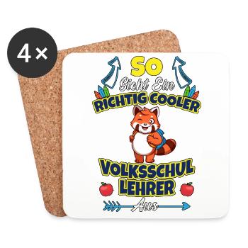 Volksschullehrer Volksschule Lehrkraft Lehrer - Untersetzer (4er-Set) - Weiß - Vorne