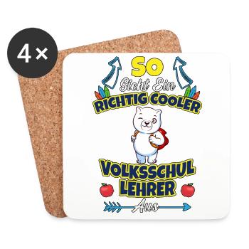 Volksschullehrer Volksschule Lehrkraft Lehrer - Untersetzer (4er-Set) - Weiß - Vorne