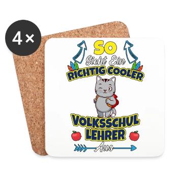 Volksschullehrer Volksschule Lehrkraft Lehrer - Untersetzer (4er-Set) - Weiß - Vorne
