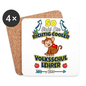 Volksschullehrer Volksschule Lehrkraft Lehrer - Untersetzer (4er-Set) - Weiß - Vorne