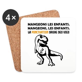 dinosaure. Mangeons, les enfants. !! - Dessous de verre (lot de 4) - blanc - Devant