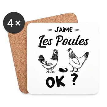 Mes Poules Je Les Aimes Cadeau Papa Maman Mamie !! - Dessous de verre (lot de 4) - blanc - Devant