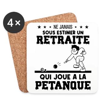 Ne jamais sous-estimer un retraité à la pétanque - Dessous de verre (lot de 4) - blanc - Devant