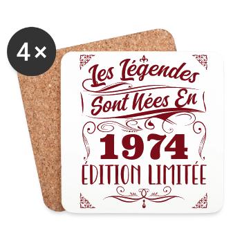 1974 les légendes sont nées en 1974 | vintage !! - Dessous de verre (lot de 4) - blanc - Devant