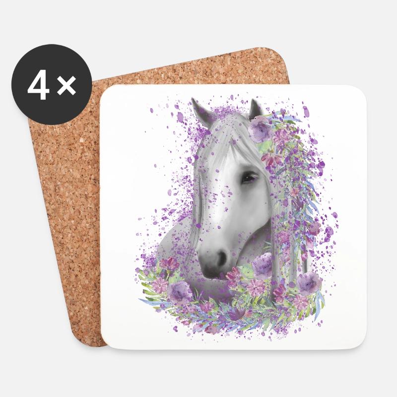 Aquarelle de cheval Motif de cheval - Dessous de verre (lot de 4) - blanc