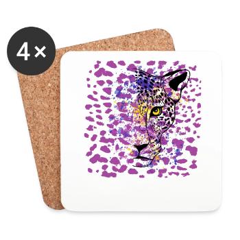 Colorful Leopard Big Cat Animal Print - Coasters (set of 4) - white - Front