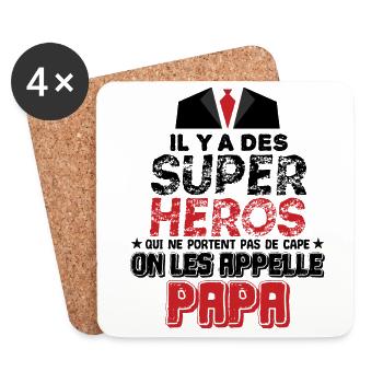 il y a des supers héros, humour super papa.Famille - Dessous de verre (lot de 4) - blanc - Devant
