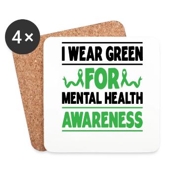 I Wear Green for Mental Health Awareness Retro - Coasters (set of 4) - white - Front