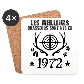 Chasseur | Anniversaire chasseur 1972 cadeau 1972 - Dessous de verre (lot de 4) - blanc - Devant