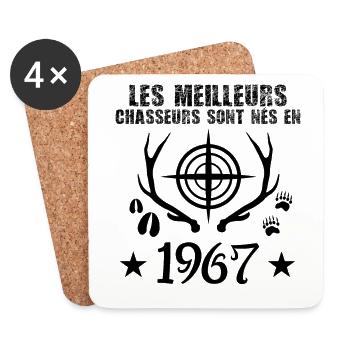Chasseur | Anniversaire chasseur 1967 cadeau 1967 - Dessous de verre (lot de 4) - blanc - Devant