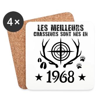 Chasseur | Anniversaire chasseur 1968 cadeau 1968 - Dessous de verre (lot de 4) - blanc - Devant