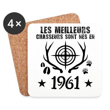 Chasseur | Anniversaire chasseur 1961 cadeau 1961 - Dessous de verre (lot de 4) - blanc - Devant