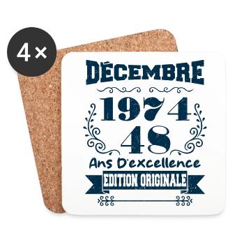 décembre 1974 Edition original | Vintage 1974 - Dessous de verre (lot de 4) - blanc - Devant