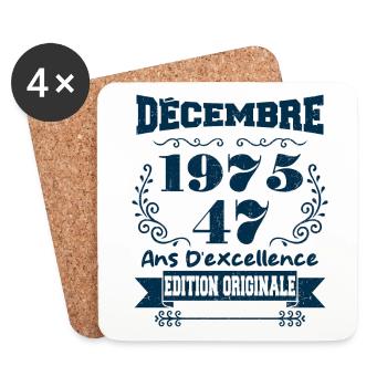 décembre 1975 Edition original | Vintage 1975 - Dessous de verre (lot de 4) - blanc - Devant