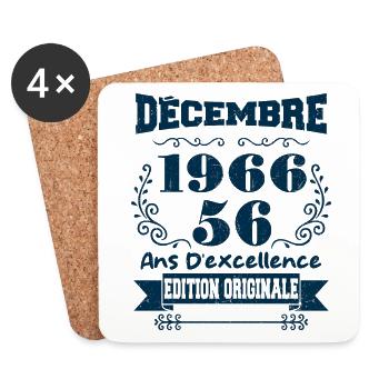 décembre 1966 Edition original | Vintage 1966 - Dessous de verre (lot de 4) - blanc - Devant