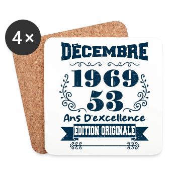 décembre 1969 Edition original | Vintage 1969 - Dessous de verre (lot de 4) - blanc - Devant