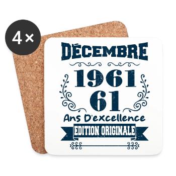 décembre 1961 Edition original | Vintage 1961 - Dessous de verre (lot de 4) - blanc - Devant