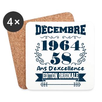 décembre 1964 Edition original | Vintage 1964 - Dessous de verre (lot de 4) - blanc - Devant