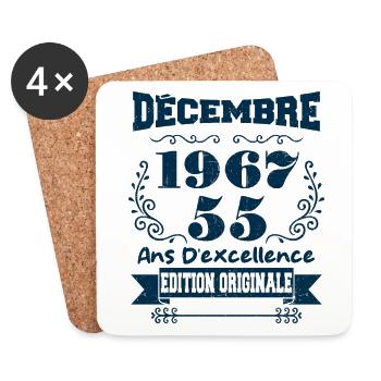 décembre 1967 Edition original | Vintage 1967 - Dessous de verre (lot de 4) - blanc - Devant