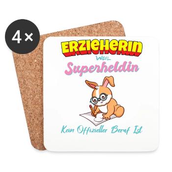 Erzieherin Weil Superheldin Kein Beruf Ist Kita - Untersetzer (4er-Set) - Weiß - Vorne
