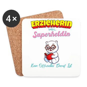 Erzieherin Weil Superheldin Kein Beruf Ist Kita - Untersetzer (4er-Set) - Weiß - Vorne