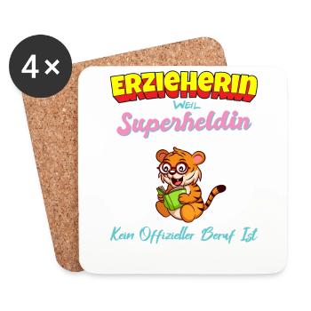 Erzieherin Weil Superheldin Kein Beruf Ist Kita - Untersetzer (4er-Set) - Weiß - Vorne