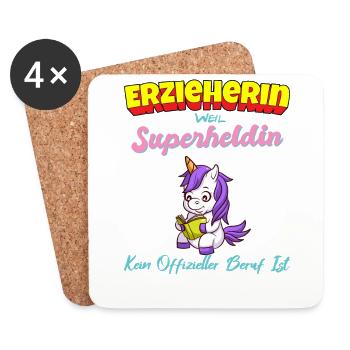 Erzieherin Weil Superheldin Kein Beruf Ist Kita - Untersetzer (4er-Set) - Weiß - Vorne