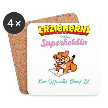 Erzieherin Weil Superheldin Kein Beruf Ist Kita - Untersetzer (4er-Set) - Weiß - Vorne