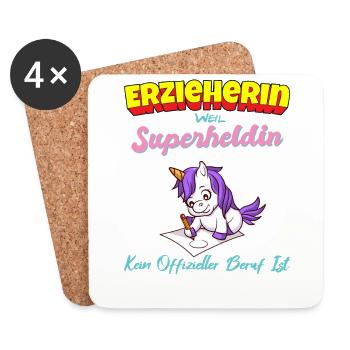 Erzieherin Weil Superheldin Kein Beruf Ist Kita - Untersetzer (4er-Set) - Weiß - Vorne