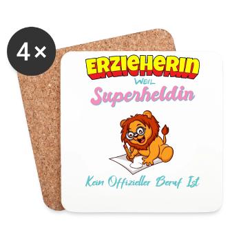 Erzieherin Weil Superheldin Kein Beruf Ist Kita - Untersetzer (4er-Set) - Weiß - Vorne